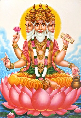 Brahma symbolizes the aspect of the Supreme Reality and is traditionally accepted as the Creator of the entire universe. He is the first member of the Hindu Trinity that also includes Lord Vishnu and Lord Shiva. He carries a rosary in one hand, a sacrificial tool (sruva) in the other hand , the Vedas (knowledge) and a water pot (kamandal) in other hands respectively. The four faces represent the sacred knowledge of the four Vedas (Rig, Yajur, Sama, and Atharva). Couldn't Brahma be compared to God in christian trinity? (http://www.dollsofindia.com)