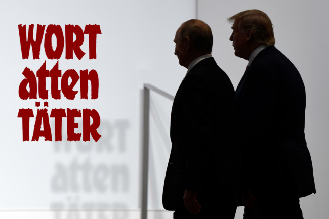 WORTattenTÄTER: Ein siluettenbild mit Wladimir Putin und Donald Trump